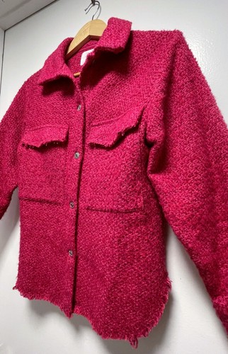 Zara Girls Jacket Shirt Size 11-12 Hot Pink Shacket Button Down Overshirt - Picture 4 of 6