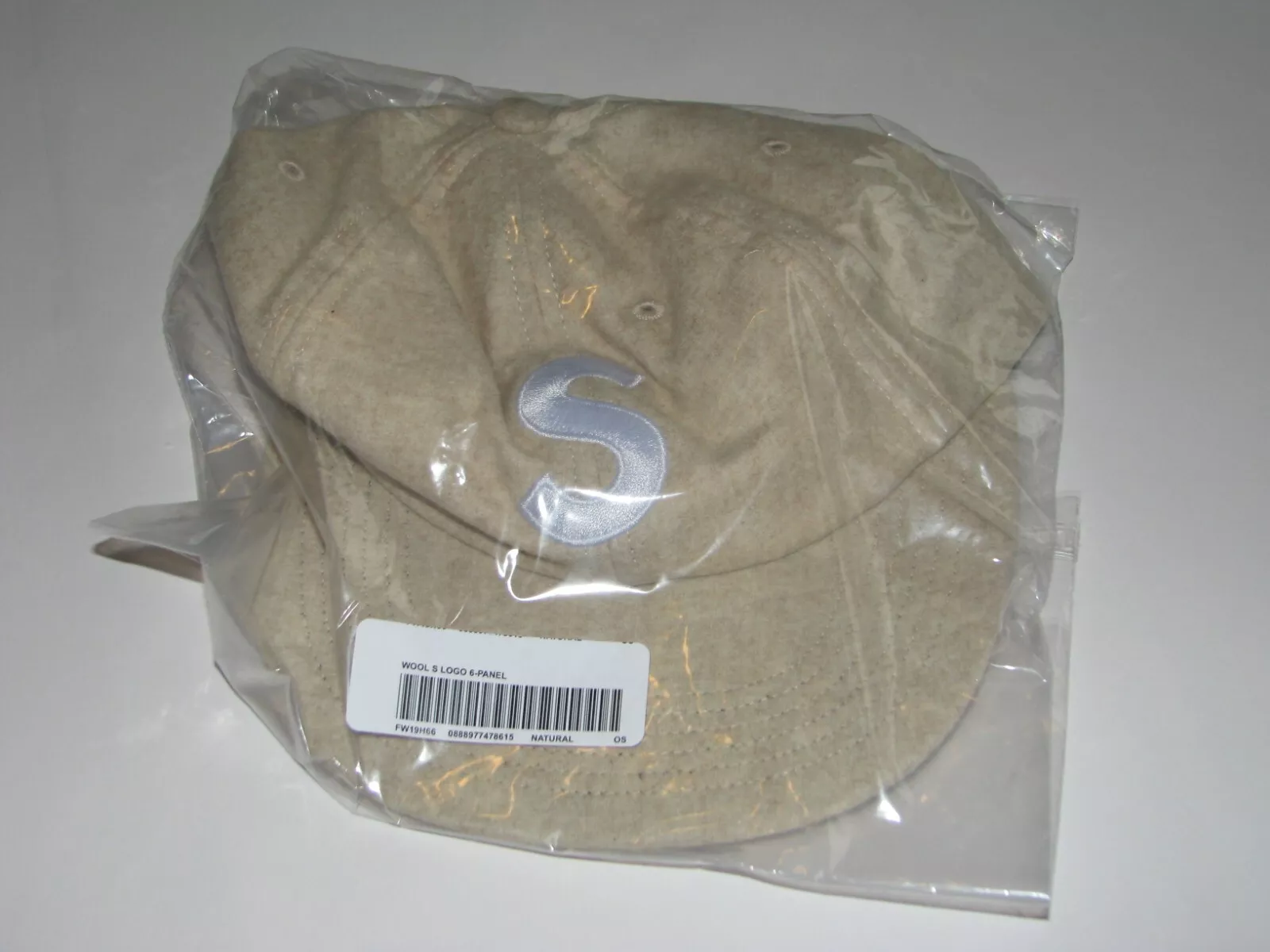 Chapeau casquette SUPREME laine S logo 6 panneaux NATUREL réglable NEUF ! F/W 2019 Fabriqué aux États Unis