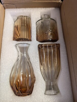 Set Of Four Vintage Look Bud Vases Smoke Look Glass