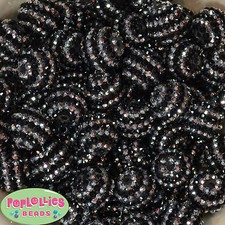 20mm Black and Silver Stripe Rhinestone Bubblegum Beads Chunky