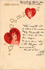 PC JOZSA CARL, COVER DAME, LADIES IN HEART, ART NOUVEAU, Vintage Poscard(b48510)