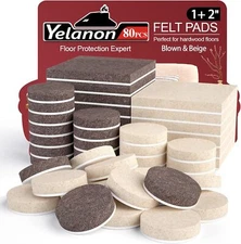 Yelanon Felt Furniture Pads - 80 Pcs Furniture Pads, Cuttable Felt Chair Pads...