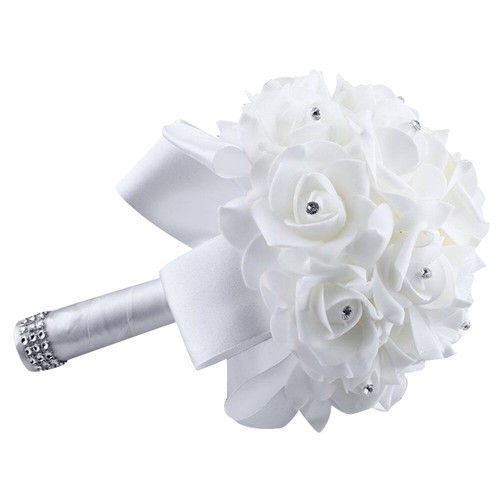 Cristal Rosas Perla Dama de honor Boda Ramo Nupcial Artificial Seda Flores - Imagen 9 de 16