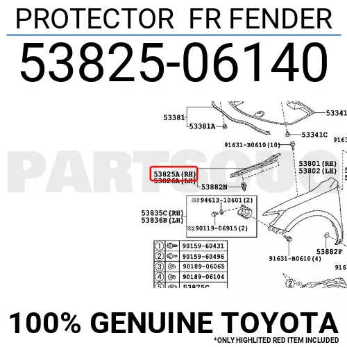 5382506140 Genuine Toyota PROTECTOR FR FENDER 53825-06140 | eBay