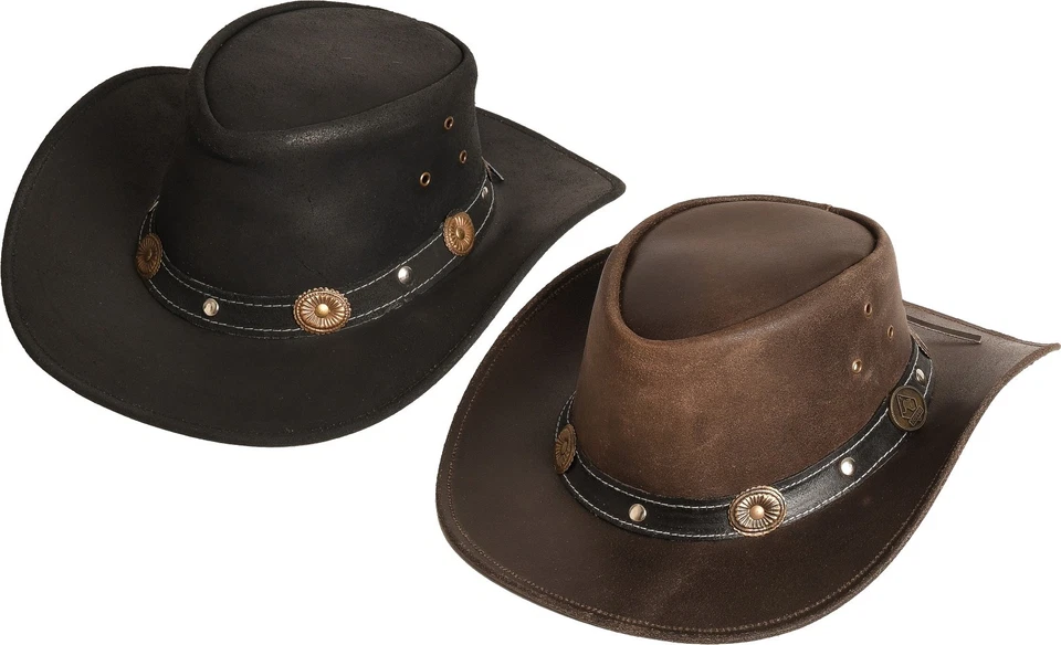 Lederhut Westernhut Cowboyhut Country Reiter Schwarz Braun Rugged Earth »Reno« - Bild 1 von 1