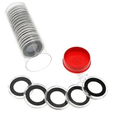 20 Air-Tite 21mm Black Ring US Nickel Coin Holders & Red Plug Capsule Tube