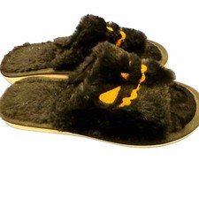 Halloween Pumpkin Plush Slippers Black Orange Soft Furry Comfort Indoors    
