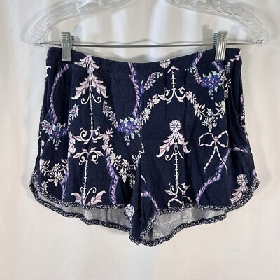 Soma Sleep Shorts Women's Medium Blue Purple Floral Pull on Pockets Fading