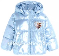 H M Disney Frozen Elsa Anna Blue Sparkle Prism Puffer Jacket Winter Coat Hoodie