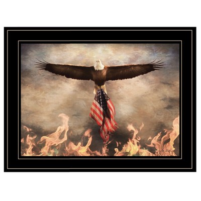 TrendyDecor4U Contemporary ''Blaze of Glory'' Framed Print Red, White And Blue Med