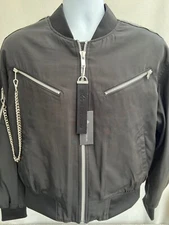 New Men’s Moose Knuckles  Lustra Silver Studded Black Bomber Jacket