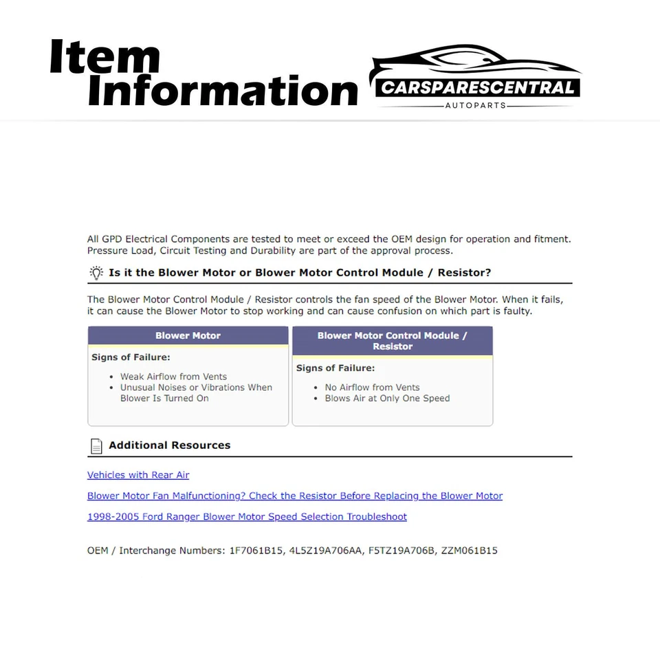 HVAC Blower Motor Resistor For Ford Ranger 1998-2005 Ford Explorer 1998-2005 - Image 3 of 3
