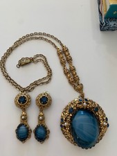 ALEMANIA OCCIDENTAL Pendientes Collar Filigrana Escoria Pórfido Azul Arte Vidrio Esmalte