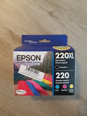 NEW EPSON 4 Pk Ink Cartridges 220 XL Black Cyan Magenta Yellow Exp 2019 SEALED