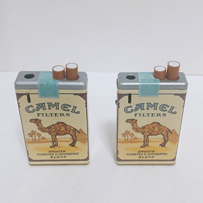 2 Vintage Camel Filtered Cigarette Promotional Lighter Advertisement Tobacco Set