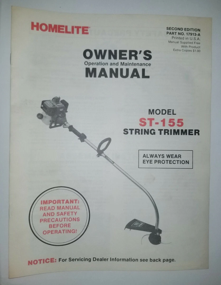 Homelite String Trimmer Owner s Manual 17913 A ST 155