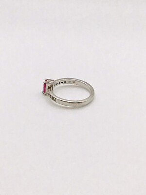 925 SILVER RING WITH PINK BAGUETTE CUT GEMSTONE-SIZE L 1/2