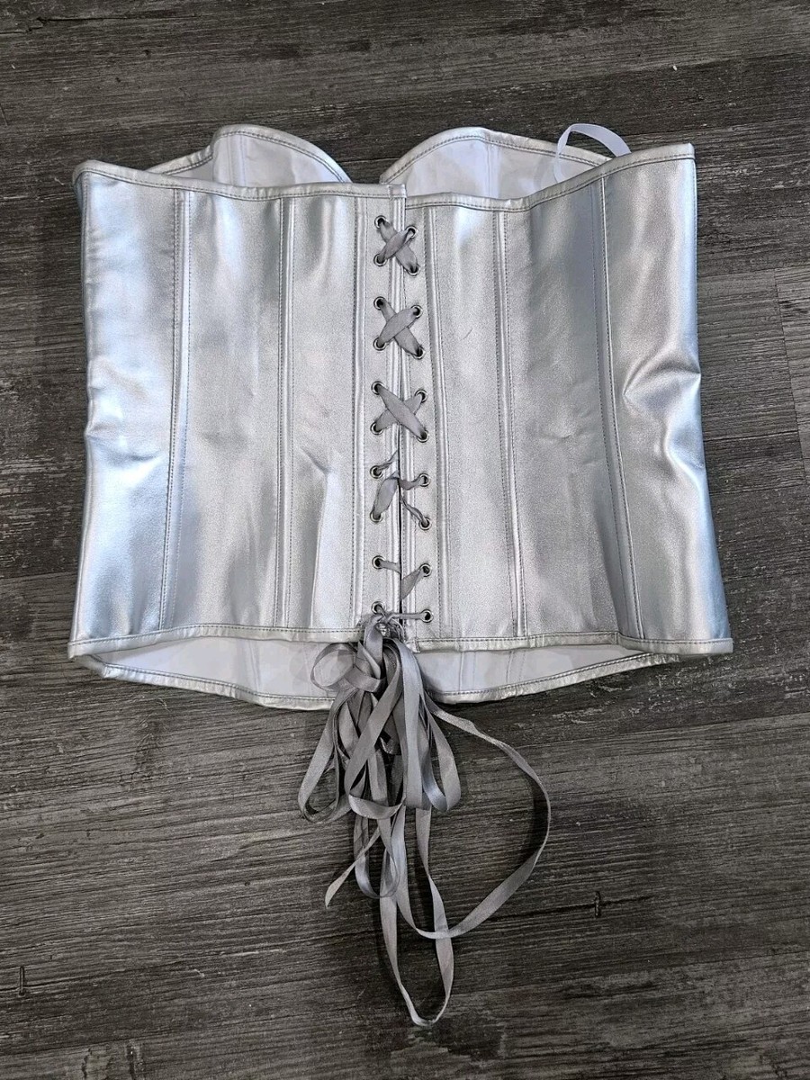 Silver Shimmer Bustier Corset Lace-up Back Zipper Front XXL | eBay