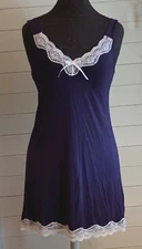 NEW Women's Soft Knit Nightgown Navy Lace Babydoll Sleepwear LOLLO VITA  Sz S