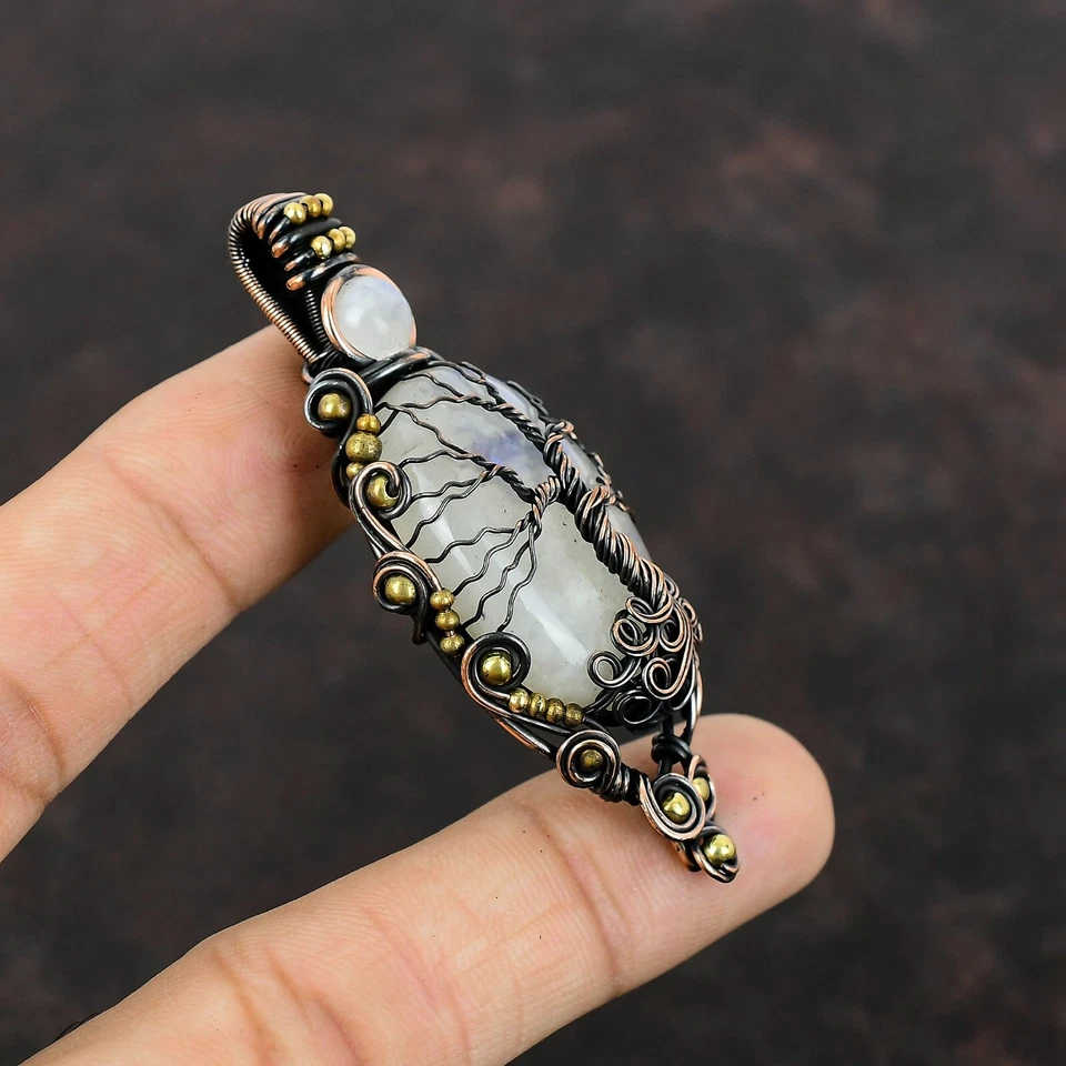 Подвеска Rainbow Moonstone Copper Mom Gift Wire Wrapped Tree Of Life 2,76 дюйма - Изображение 2 из 4