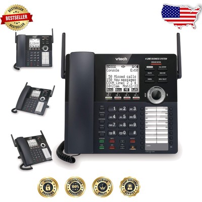 Digital 4-Line Office Phone with Auto Attendant, Speed Dial & Easy Setup - Black
