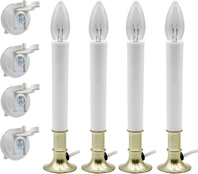 Electric Candle Lamp with Dusk to Dawn Sensor, Bulb, and Suction Cup Holder 4 pk