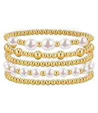 Gold Bracelets for Women, 14K Gold Plated Beaded Bracelets Stack Trendy Stackabl