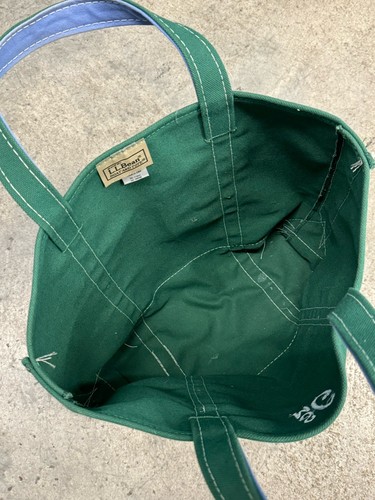 LL Bean Boot und Tasche klassisch grün Canvas blaue Griffe unten 16x12X5 - Bild 6 von 7