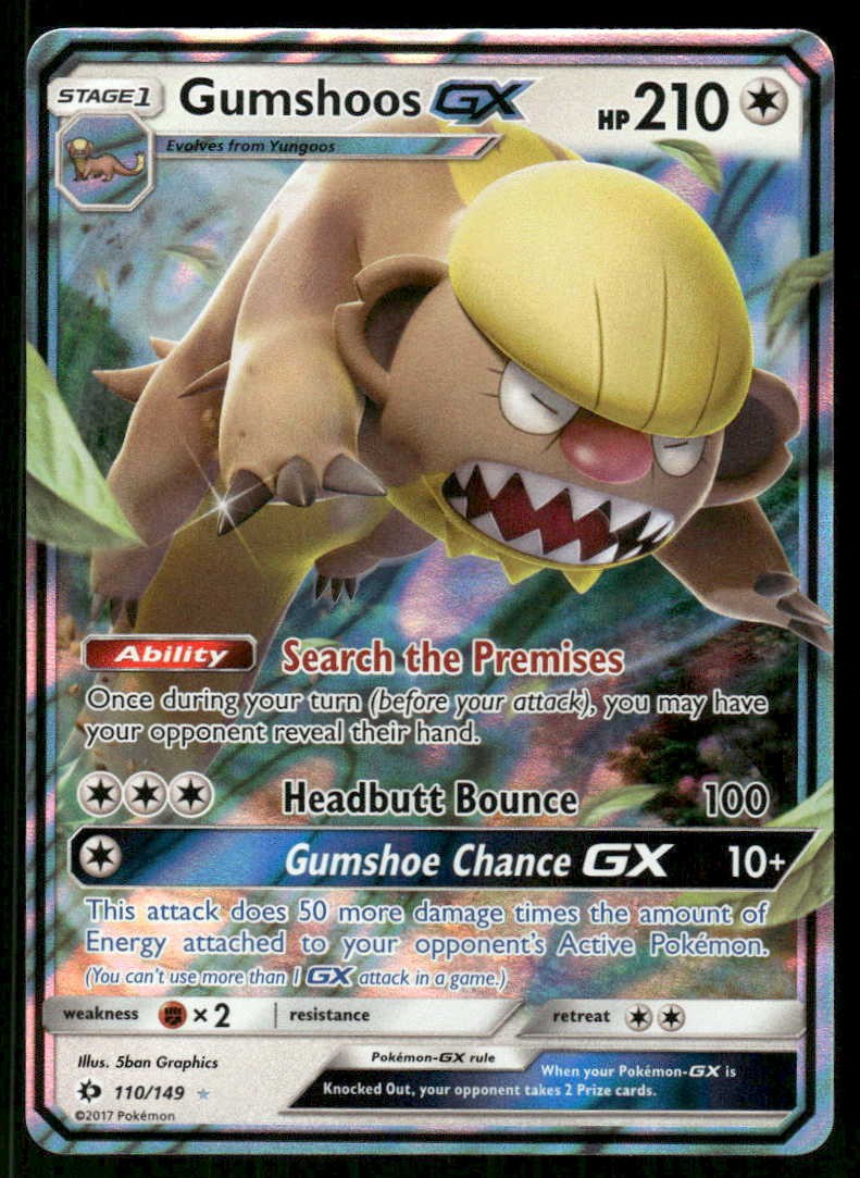 Pokemon Gumshoos GX SM Base Set 110/149 Holo Ultra Rare NM/M