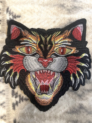 Large Cat Head Embroidered Back Patch Tattoo Style 8''x8''