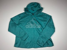 Adidas Hoodie Women XL Teal Heathered Pullover Athletic Cozy Training Climawarm
