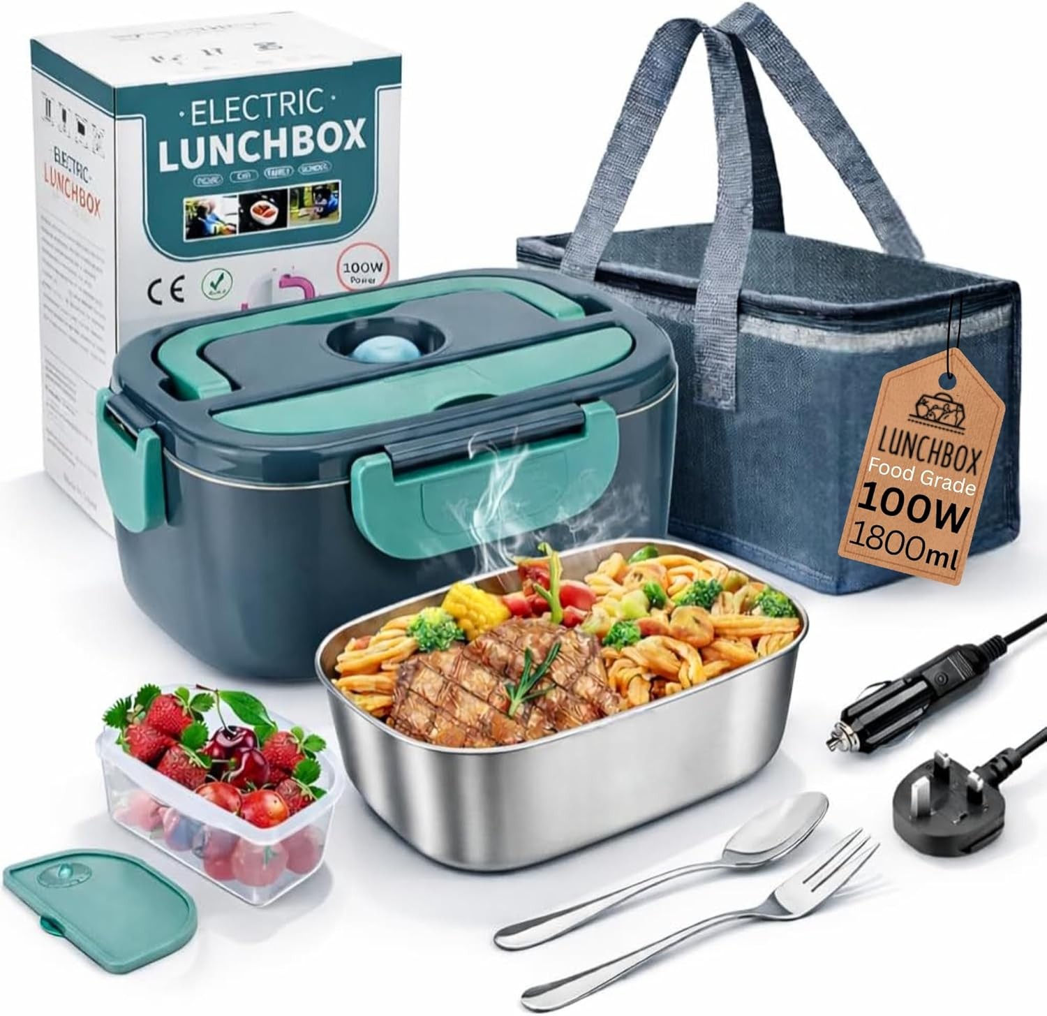 1.8L Electric Lunch Box Food Warmer for Adults 100W Portable Heated Lunchbox