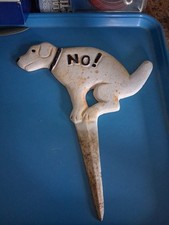 Vintage No Pooping Cast Iron Metal Dog Outdoor Yard Lawn Sign - 11.5" x 8"