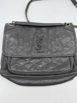 Saint Laurent Niki Shoulder Bag Lamb skin Grey Authentic/Good Condition