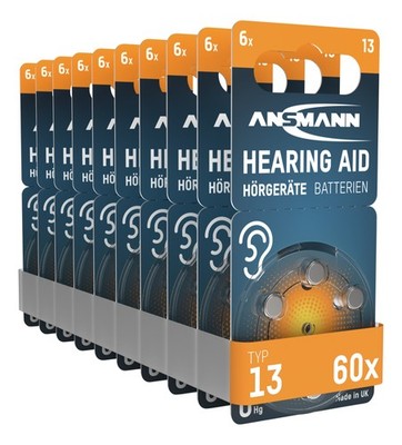 ANSMANN Hörgerätebatterien Typ 13 P13 PR48 ZL2, 60 Stück
