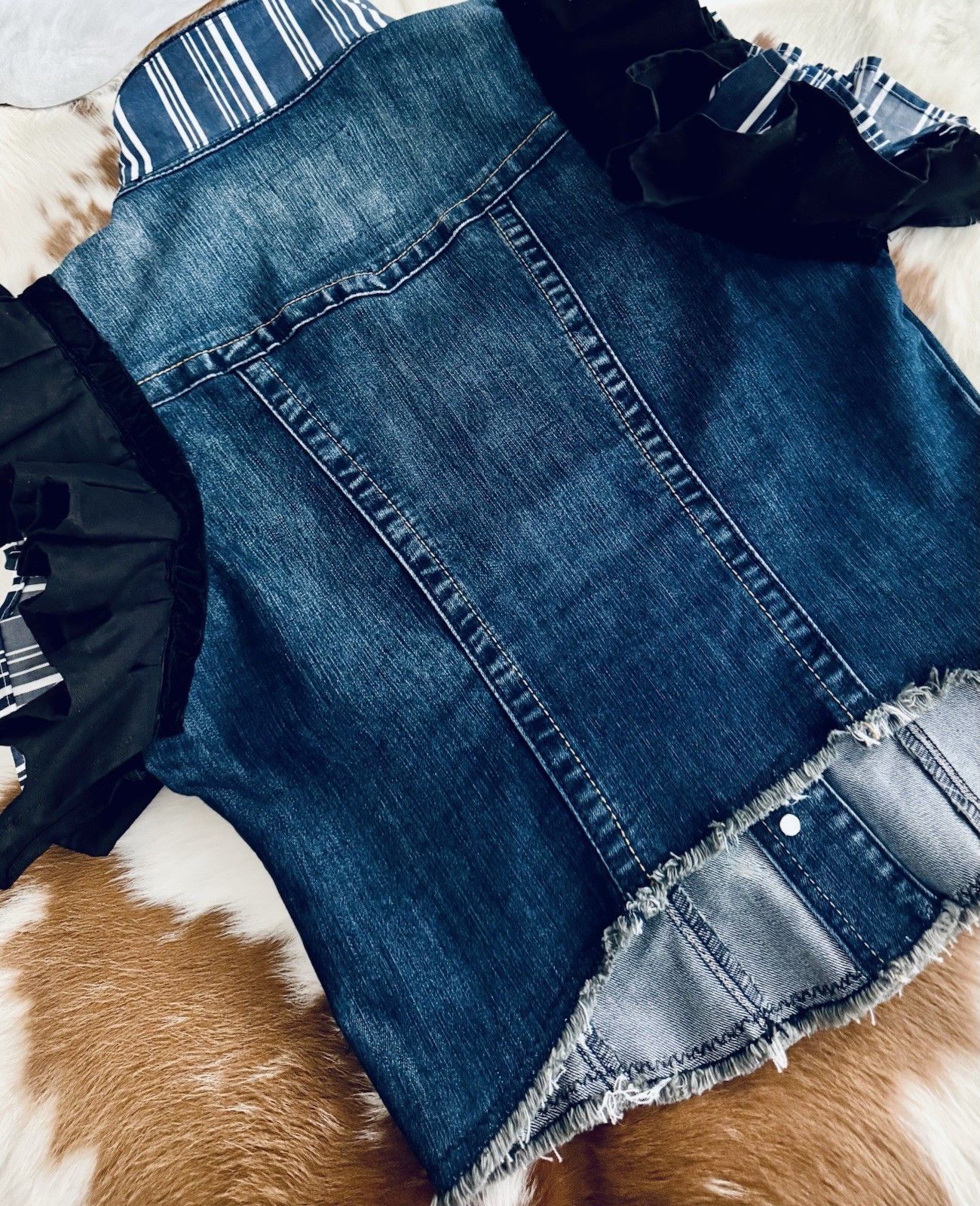 Statement Piece - Denim Jacket Upcycled with Ruff… - image 9