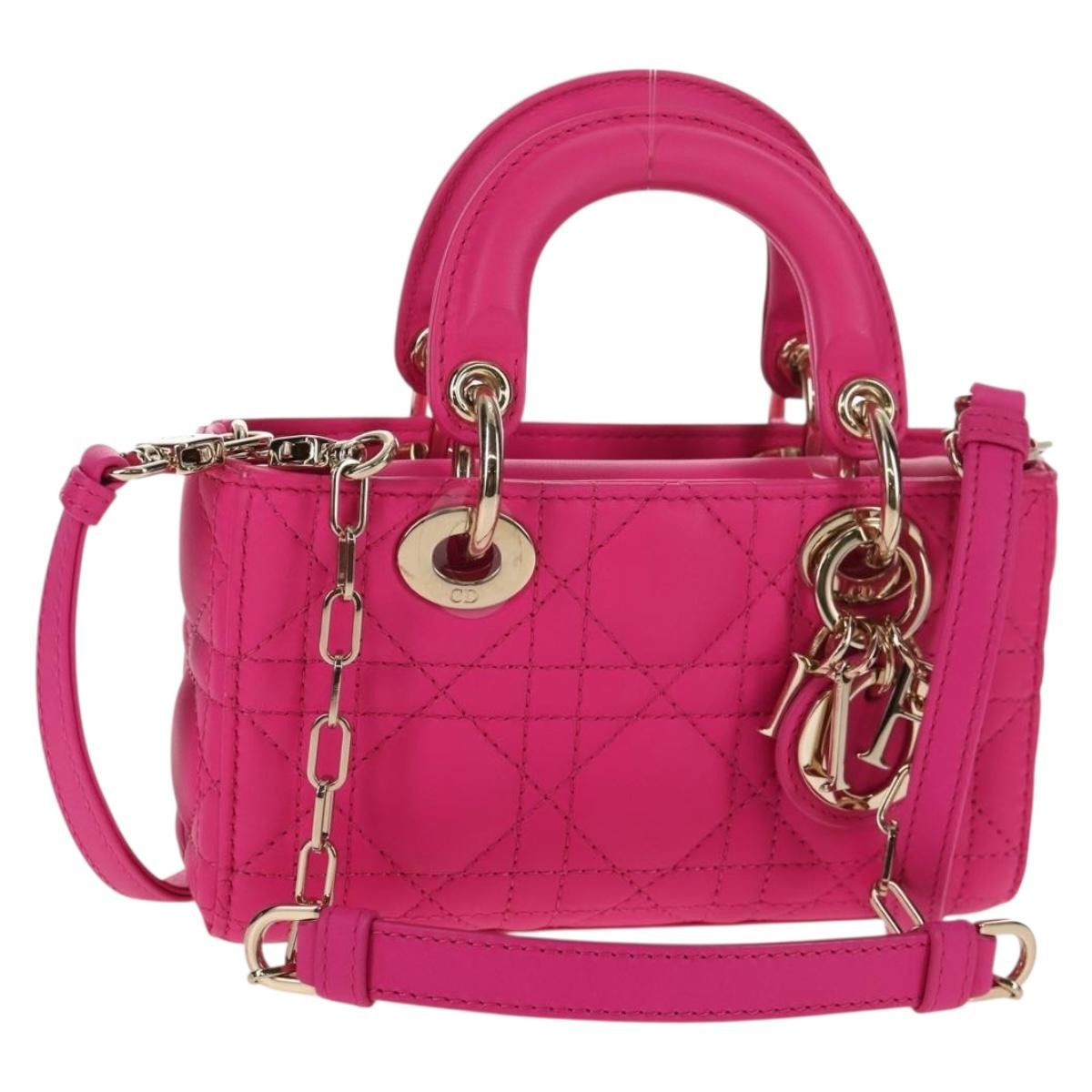 Christian Dior Cannage Lady D Joy Micro Bag Lamb Skin 2way Pink