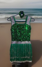 Weissman The Vamp Dance Costume Adult Medium Green Sequin Fringe Glitter Free