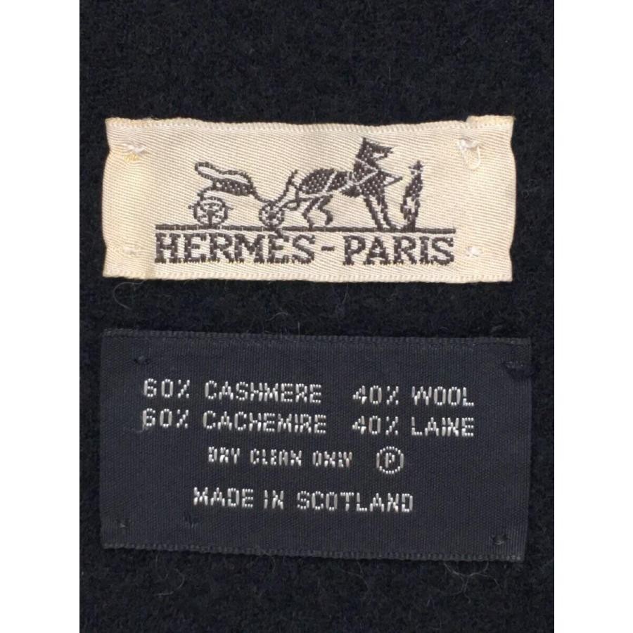 HERMES Stole Wool Black Solid Color Width 77cm x … - image 2