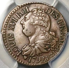 1792-BB PCGS XF 40 France 3 Deniers Louis XVI Strasbourg Coin POP 1/3 (25070701C