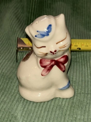 Shawnee Cat Salt or Pepper Shaker Red Bow Collectible Pottery - Puss n Boots