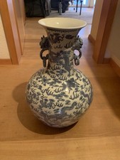 Antike Chinesische Vase Keramik Porzellan Drache Silber-Dekor