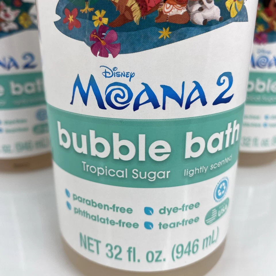 NOVO Lote de (3) Disney Moana 2 Happy Bubble Bath 32 fl.oz Açúcar Tropical Perfumado - Imagem 3 de 4