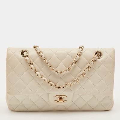Chanel Classic Double Flap Medium White Quilted Leather Bag