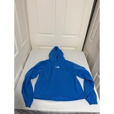The North Face Womens Blue Cropped Pullover Hoodie Logo Sweatshirt Size M