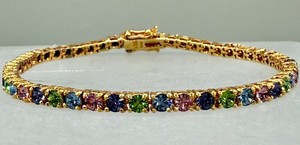 Authentic ESTATE GOLD PLATED CRYSTAL MULTI COLOR SIGNED JOAN RIVERS TENNIS BRACELET