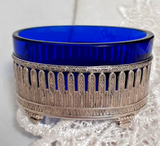 Ovale Saliere 950 Silber Empire-Stil franz&ouml;sische Minerva1-Punze Glaseinsatz