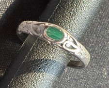 925 Sterling Silver Ring with Green Gemstone - See Photos For Ring Size