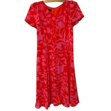 Talbots | Dress Midi Short Sleeve Pink Orange Floral V Neck- Size 6 Petite