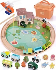 Wooden Train Track Set - 48-Piece Toy Train Tracks Compatible with Thomas, Br...